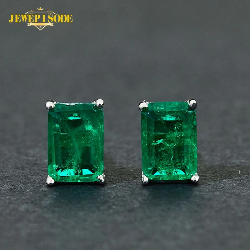 

Jewepisode 100% Real 925 Sterling Silver 5x7MM Emerald Women Earrings Wedding Anniversary Stud Earrings for Girls Drop Shipping