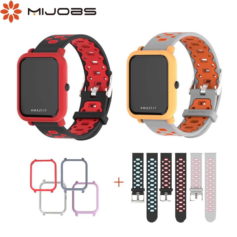 Mijobs 20 мм спортивный ремешок защитный чехол для Xiaomi Huami Amazfit Bip бит Смарт часы силиконовый браслет аксессуары