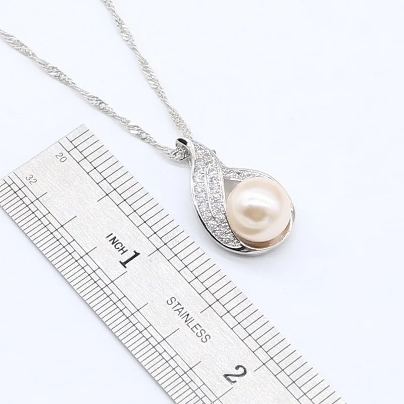 Розовый жемчуг 925 серебряные ювелирные наборы для женщин белый цирконий браслет