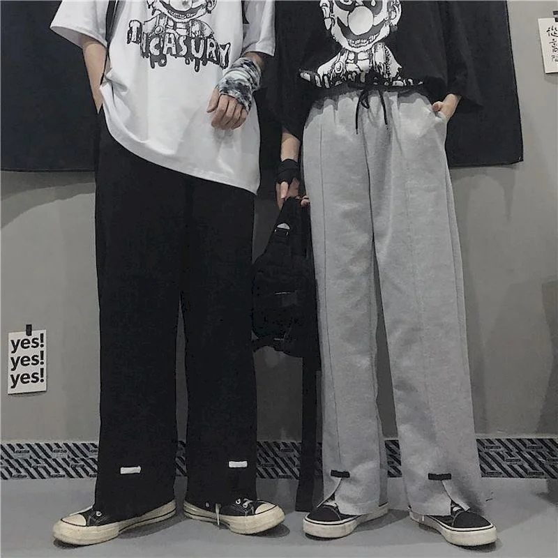 

Split Retro Streetwear High Waist Pants Women Plus Size Summer Casual Trousers Sweatpants Womans Wide Leg Straight Ankle-length