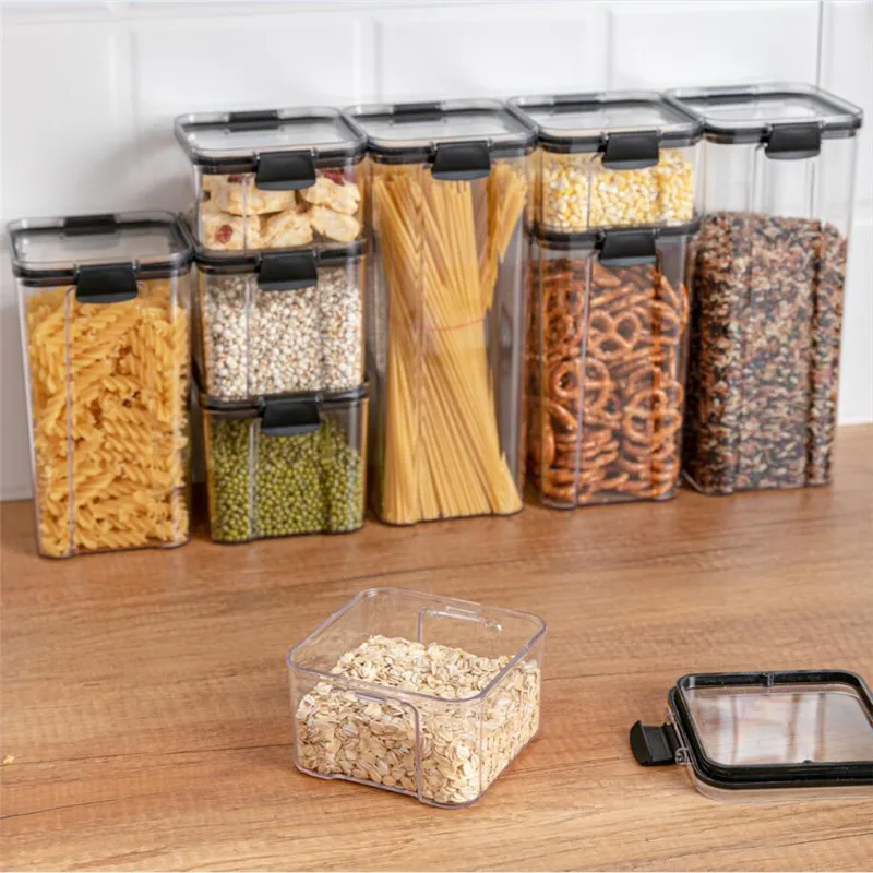 Clear Plastic Kitchen Containers Stackable Dry Food Storage Box Sealed Fine Noodle Nuts beans | Дом и сад