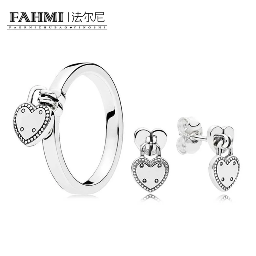 

2020 2018 100% 925 Sterling Silver Love Lock Valentine's Day The New Ring Set Charms Rings Fit DIY Original Jewelry A Set