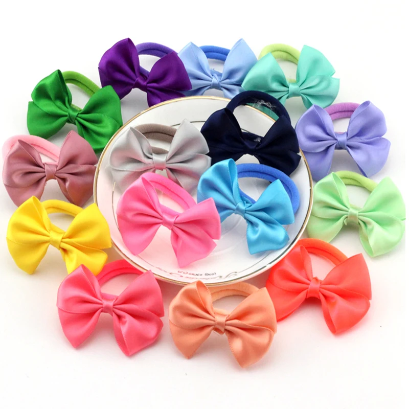 Cintas el&aacute;sticas para el pelo para ni&ntilde;a, lazos de 2,5 "con estampado liso, accesorios para el cabello, 20 unids/lote-2