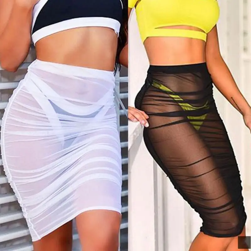 Женская пикантная прозрачная сетчатая юбка для плавания с высокой талией