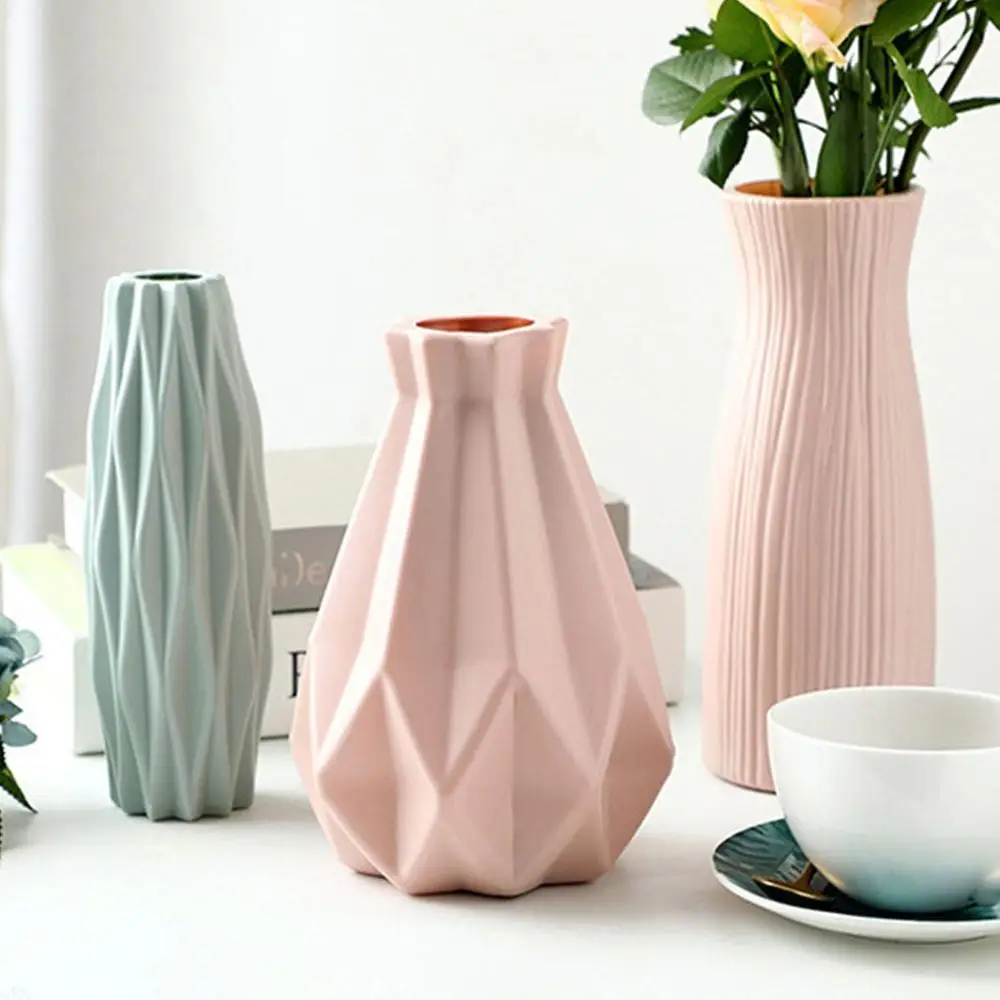Домашняя пластиковая Цветочная Геометрическая ваза украшение сплошной цвет