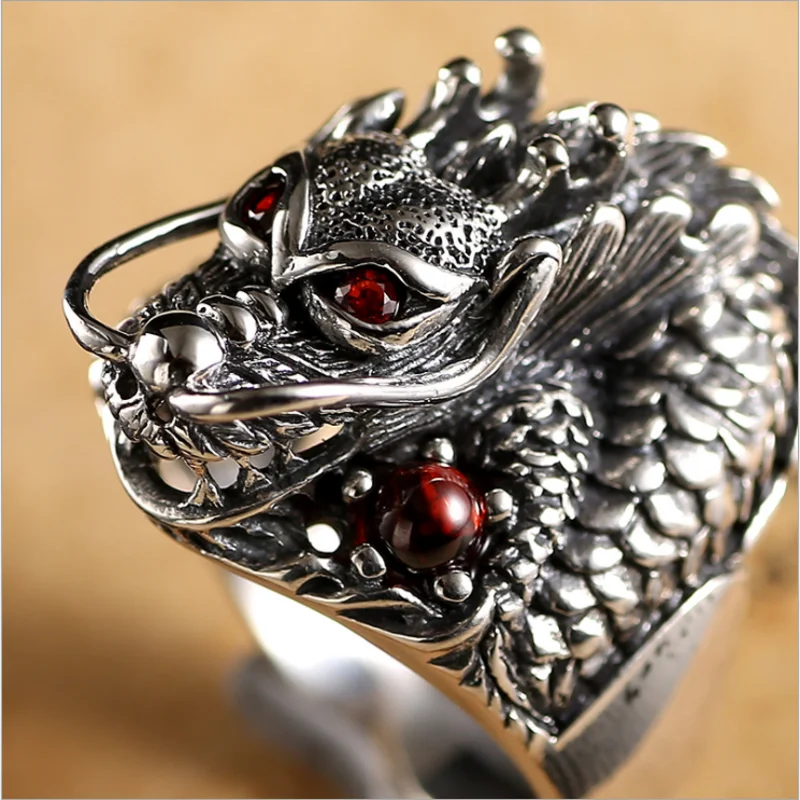 Мужское Винтажное кольцо с китайским драконом из тайского серебра 925 пробы