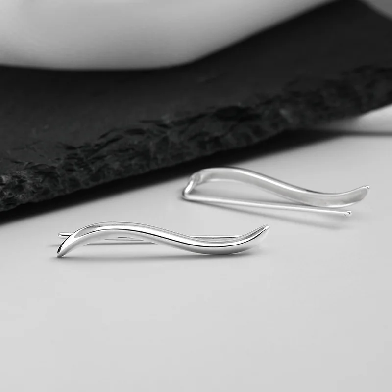 

Real 925 Sterling Silver Wave Ear Climber Earrings Simple Crawler Earring Jewelry Clip On Earring Gifts for Women Girls E0010