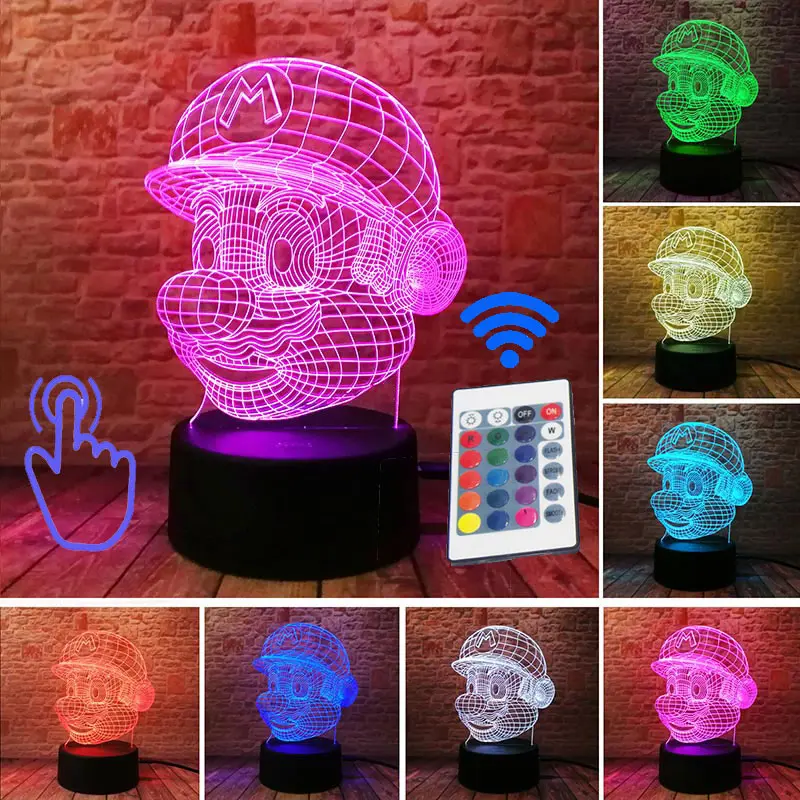 Remoter and Touch Супер Марио модель 3D Иллюзия светодиодный ночной Светильник Красочные мигающий светильник светится в темноте Super Mario Bross рисунок игрушки для детей - Цвет: Remoter and Touch