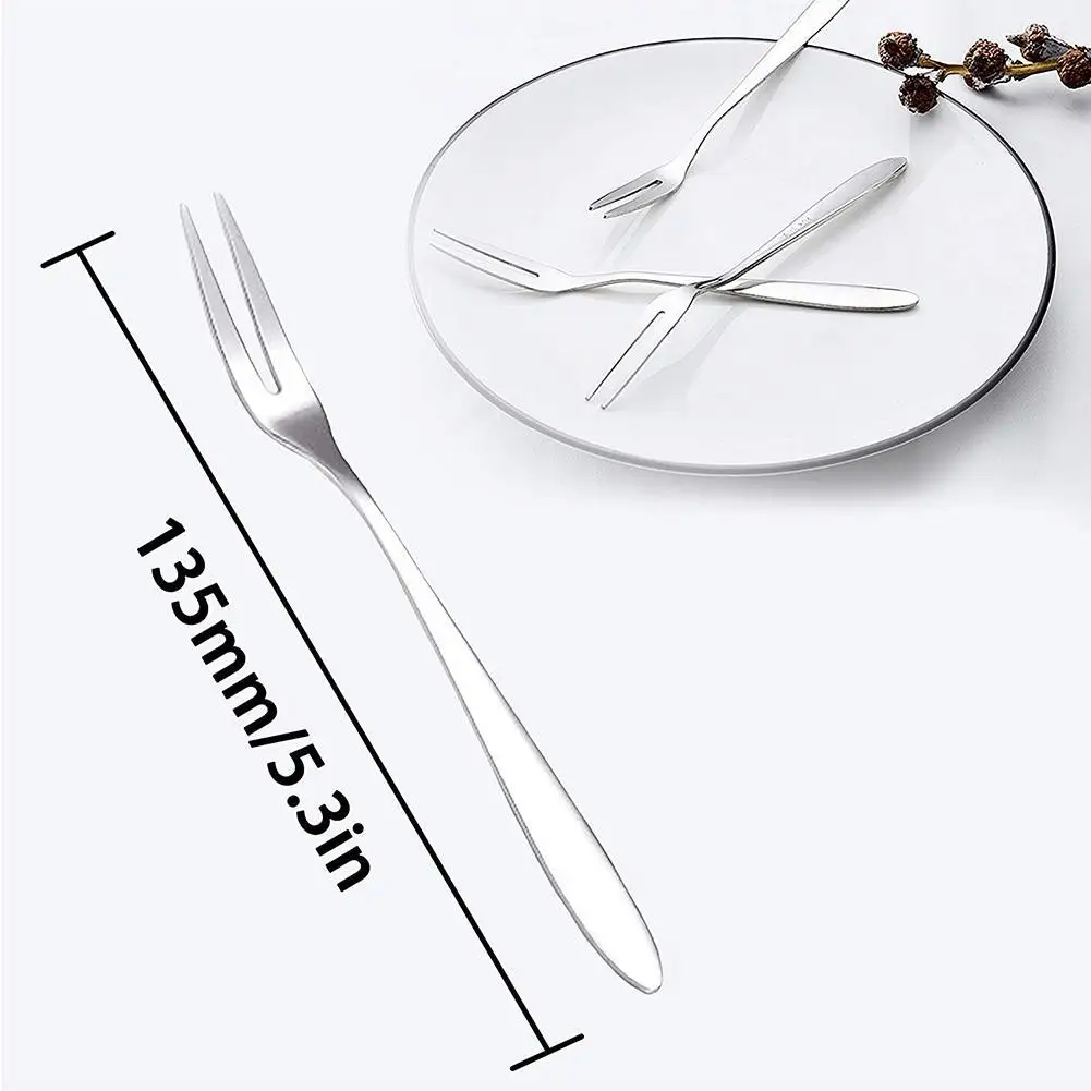 

KITPIPI Steel Fruit Fork Two-tine Snack Cake Dessert Forks Home Tableware Cafeteria Flatware Kitchen Accessory