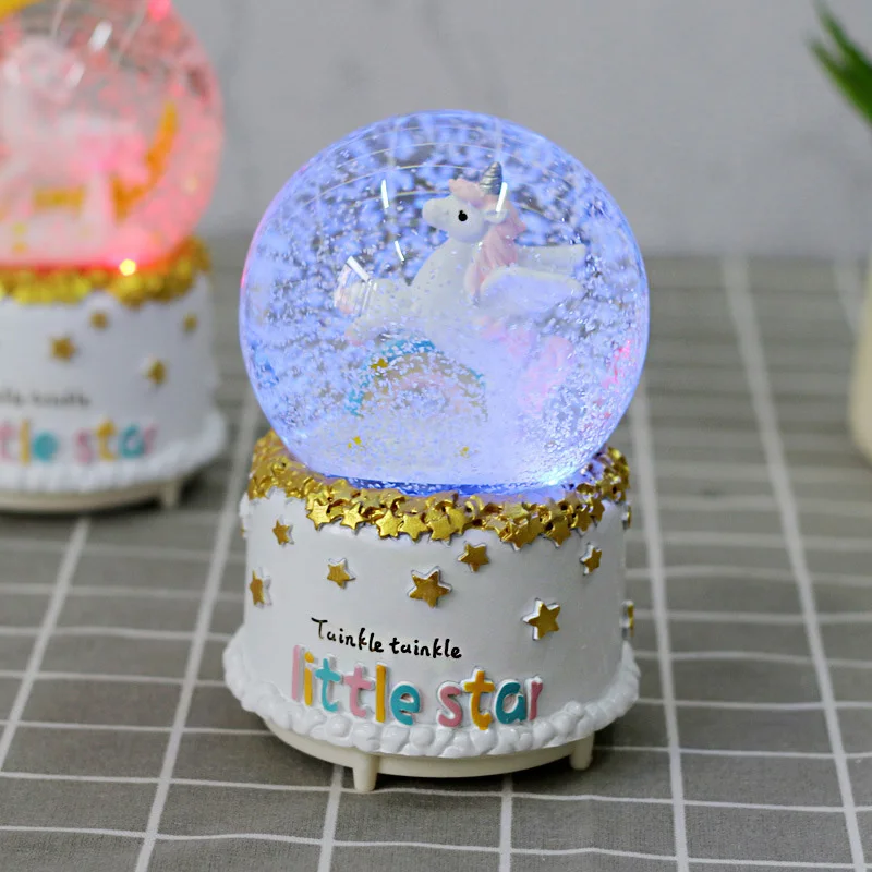 Креативная вращающаяся Музыкальная шкатулка с Луной единорогом снегом шариком