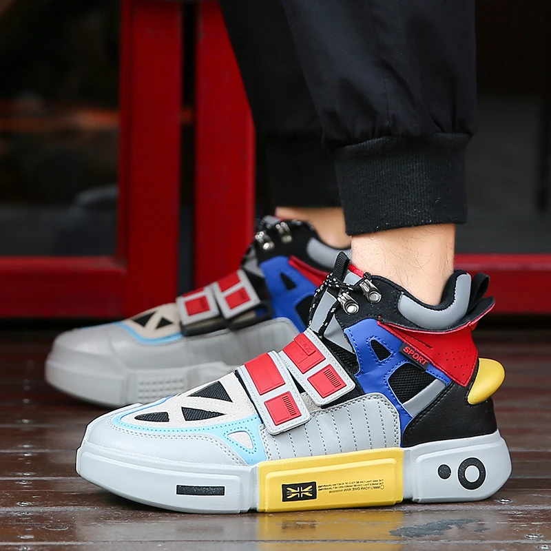 

Fashion Colorful High Top Sneakers Men Outdoor Leather Sport Shoes Breathable Men's Trainers Casual Espadrilles Hombre