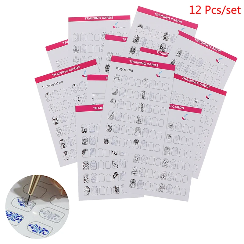 

12Sheet Nail Art Training Practice Lines Drawing Painting Template Learning Book