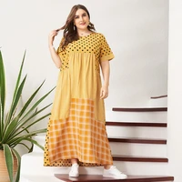 womens summer plus size dress yellow loose polka dot striped plaid patchwork maxi dress casual o neck short sleeve dresses 4xl