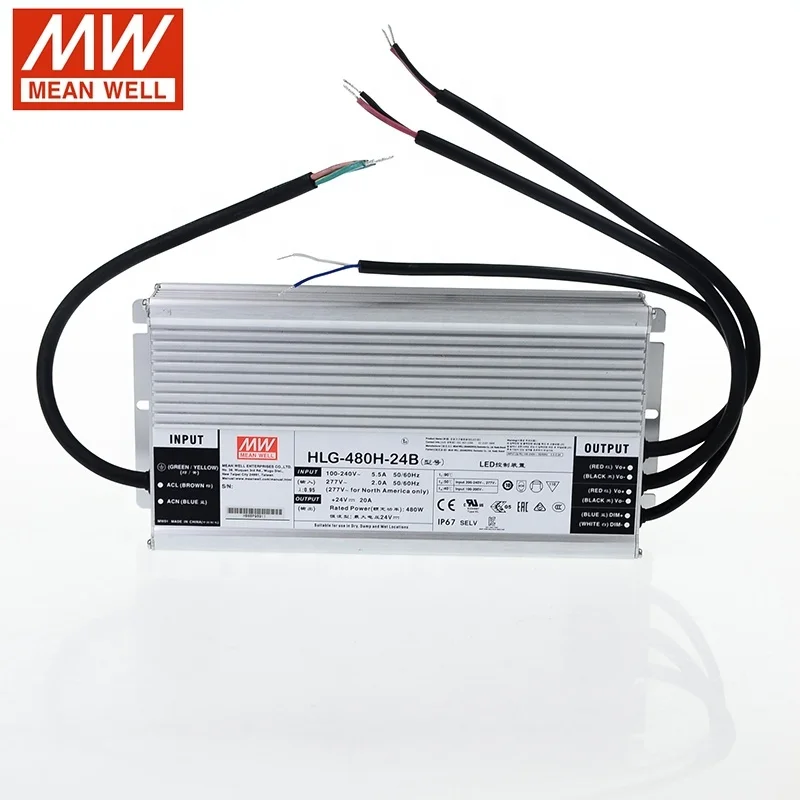Бренд MEAN WELL представляет затемнения Питание HLG 480H 24B 24V светодиодный драйвер