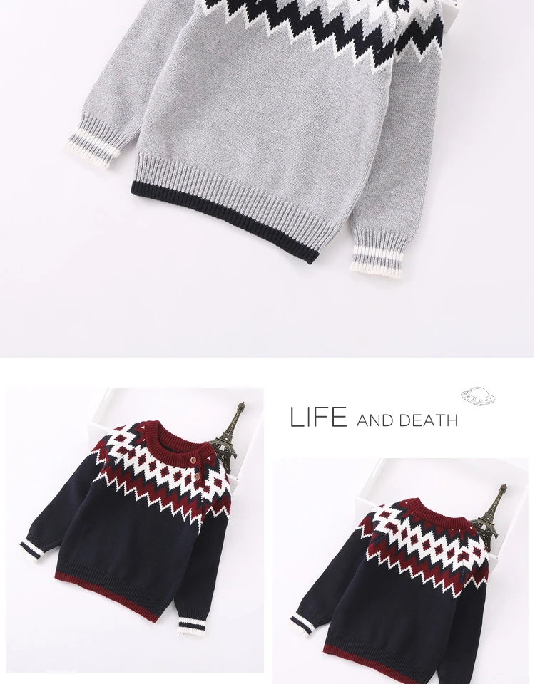 Boys sweater spring and autumn new girls clothes wear geometric cotton knitted baby pullover sweater