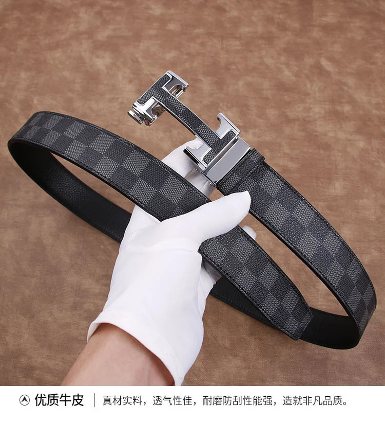 

Belt men's leather h laid lattice automatic buckle top pure cow skin young middle-aged business wild pants belt male