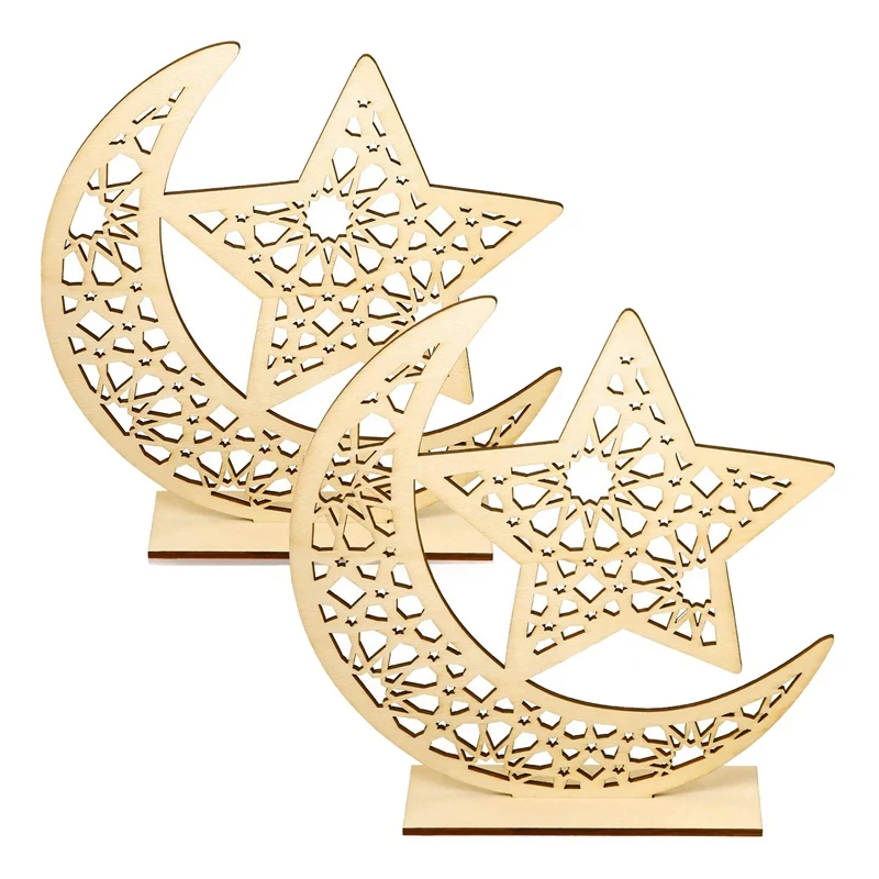 

2 комплекта ИД Мубарак деревянные украшения висячий Настольный Декор «Луна», «Звезды» подвесной кулон для Рамазан Мубарак ИД украшения