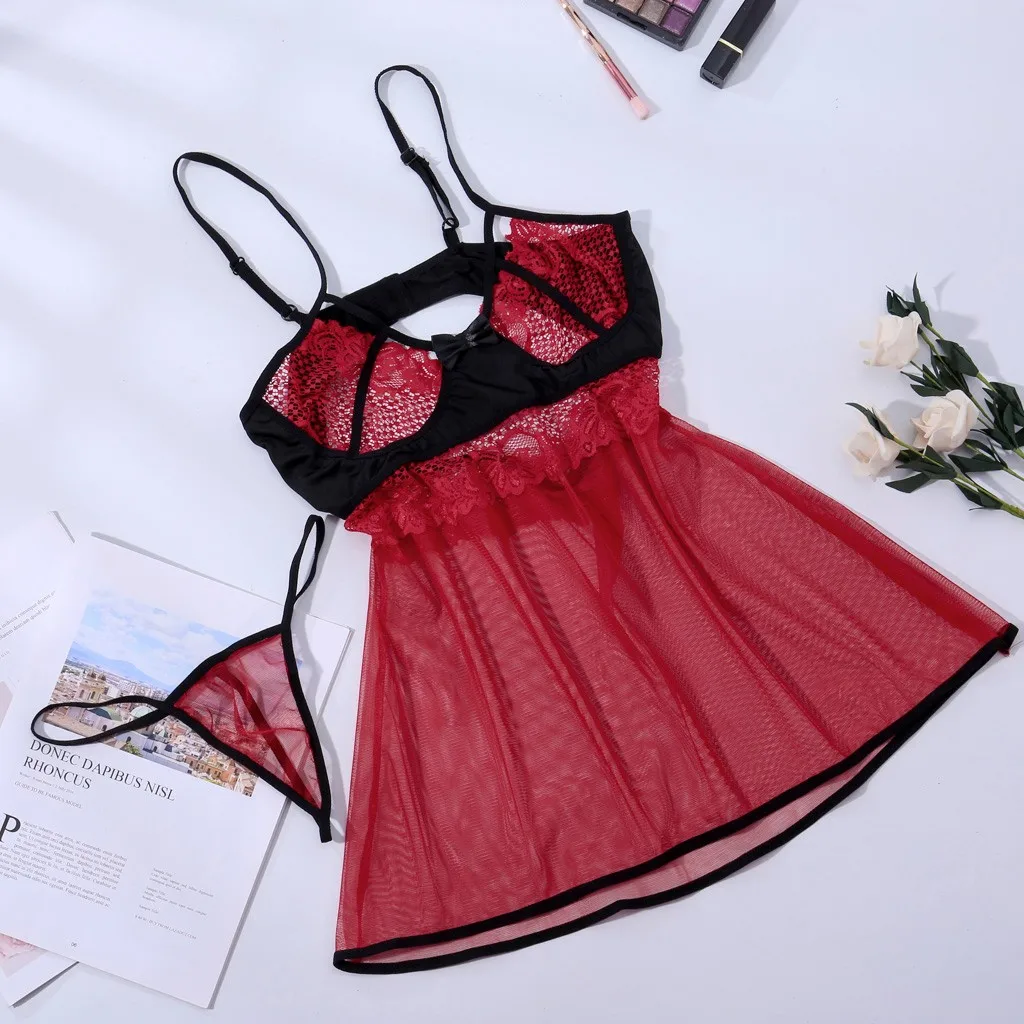 

3XL Women Porno Babydoll Lenceria Erotica Mujer Sexi Transparent Lace Hollow Bra Lingerie Femme Sexy Nightdress Erotic Underwear