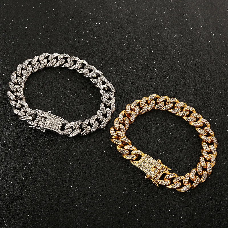 

Brand new luxury fashion 12mm ice out Cuban Link women's gold BLING Strass Jewelry Bracelet