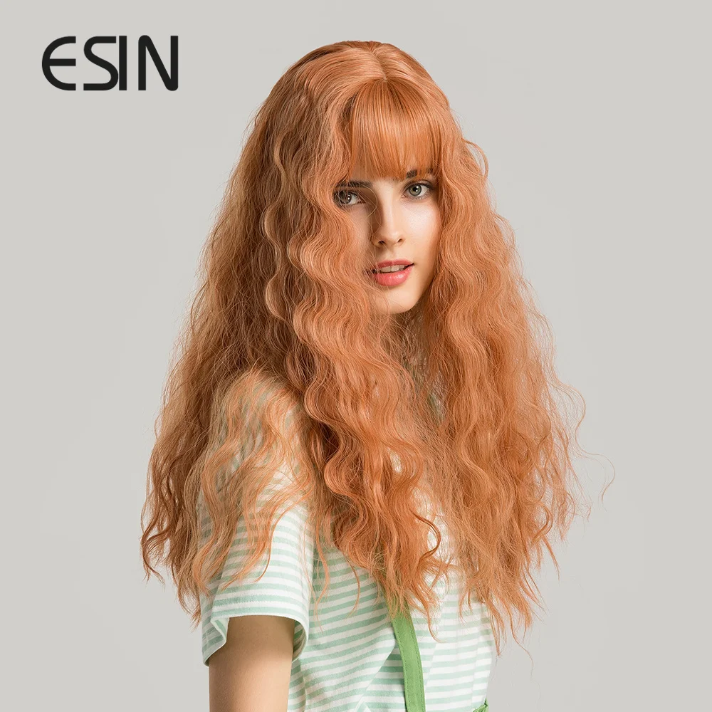 ESIN 22 &quotвьющиеся длинные розовые синтетические волосы женские парики с челкой