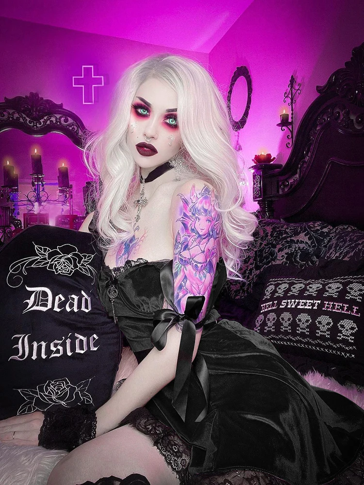 Женское бархатное платье-трапеция InsDoit черное или фиолетовое платье в готическом