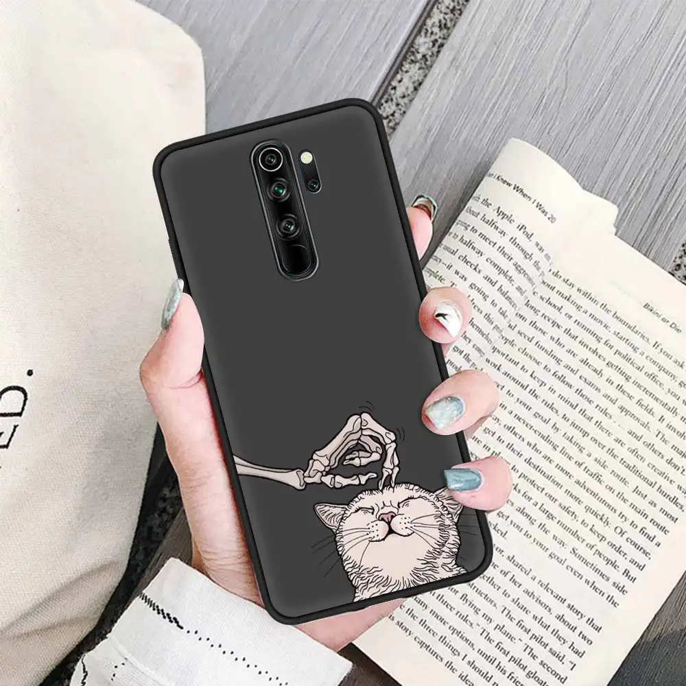 

Cute Cat Dog And Skeleton Funny Skull Bumper Silicone Phone Case for Redmi K40 Note 10 9S 8 Pro Max 9 7 8T 9C 9A 7A Cover Coque
