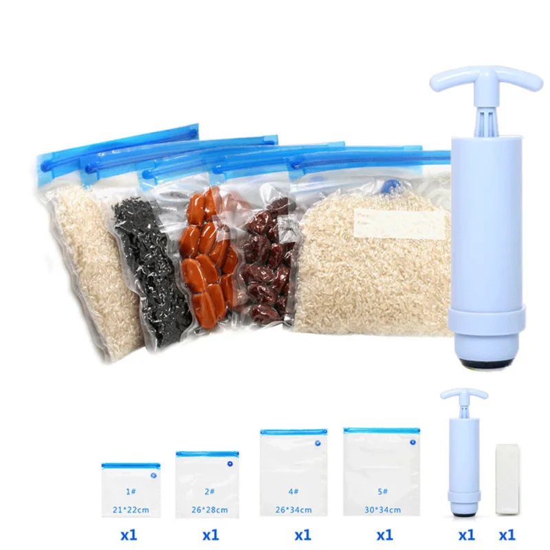 5 шт. многоразовые мешки Ziplock Vacuum Seal хранения пакет насоса с зубчатой передачей