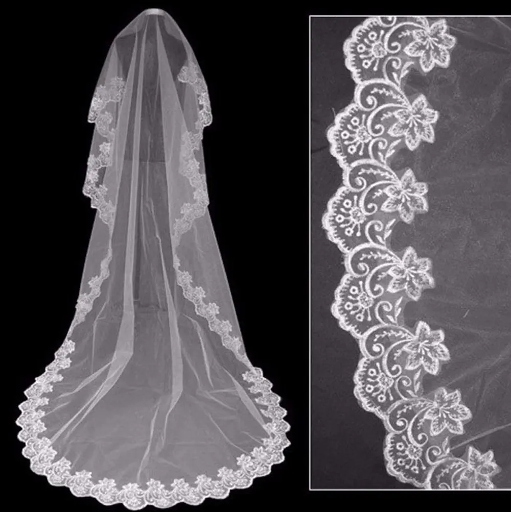 

One Tier Lace Applique Edge Cathedral Length Wedding Veils White Ivory Long Bridal Veils Wedding Accessories