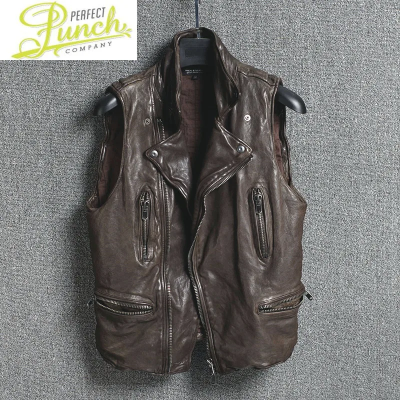 

Vest Genuine Leather Men's Jacket Men Autumn Vintage 100% Sheepskin Coat Motorcycle Chaqueta Hombre 2021 17401877M01-16 KJ6425
