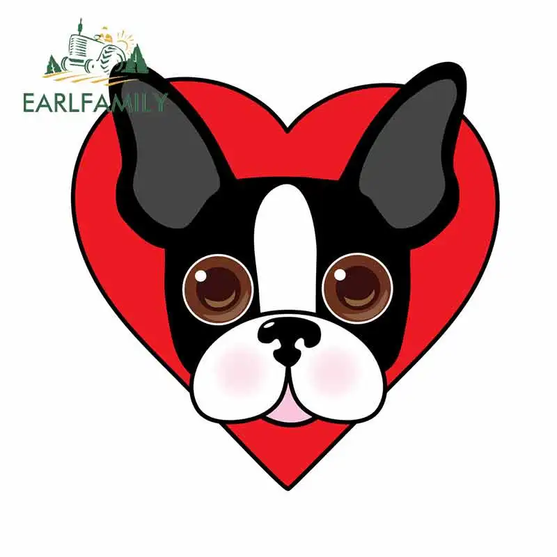 

EARLFAMILY 13 см x 13 см, Бостон-терьер, Стикеры для стайлинга автомобиля, модная переводная картинка в виде сердца, автомобильные аксессуары «сдела...