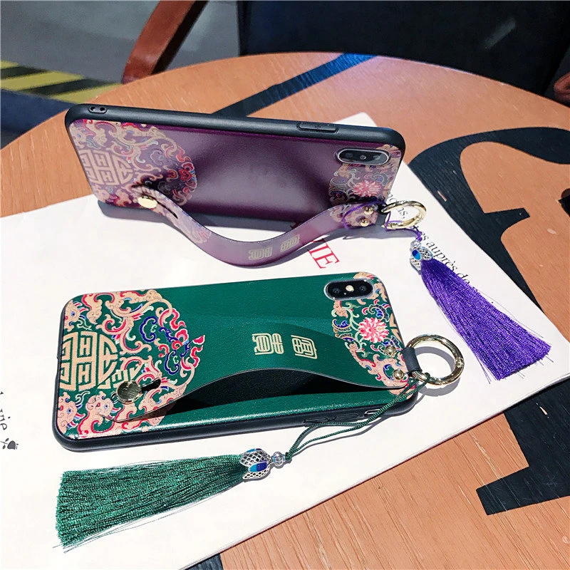Китайский дворец Стиль телефон чехол для iPhone 11 Pro XS Max X XR 8 7 Plus Мягкий 6 6S Wristband