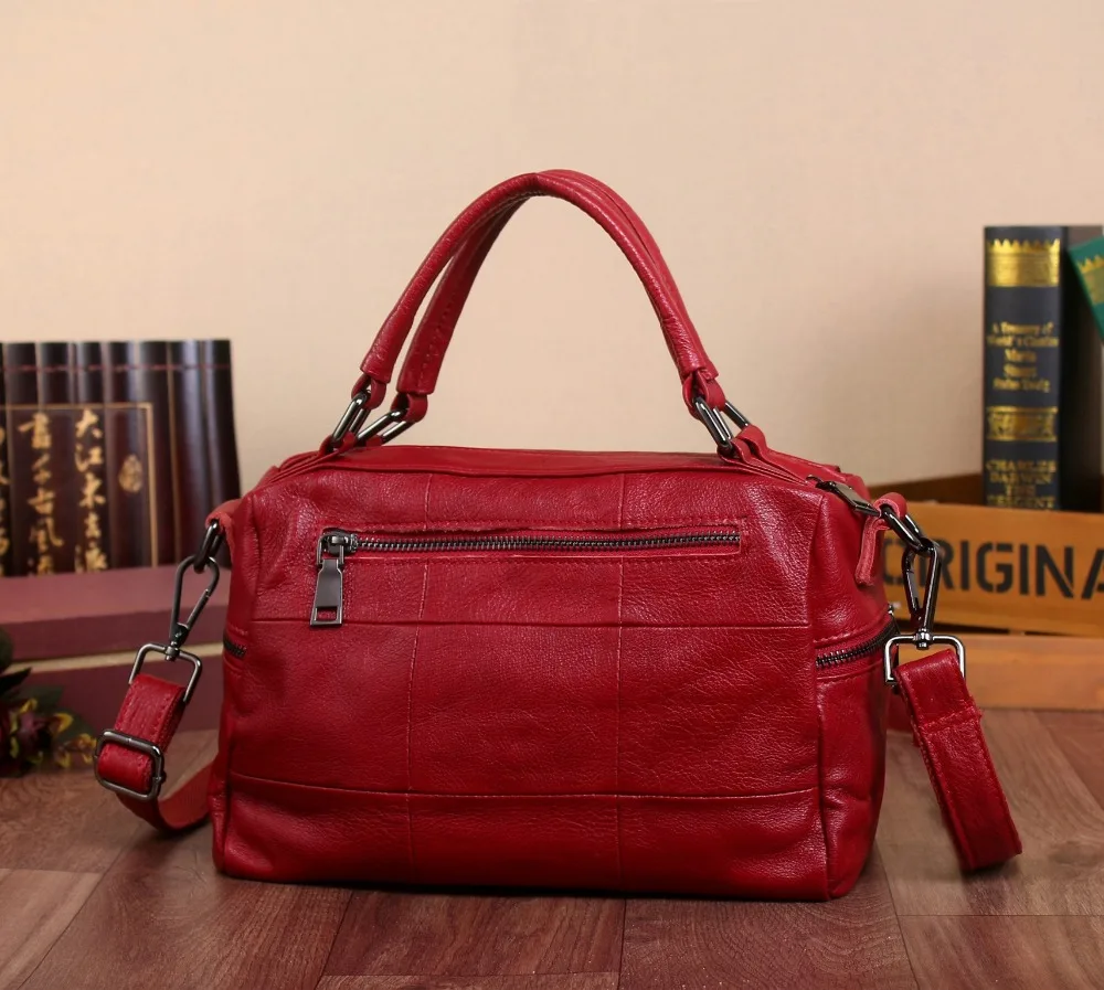 NIGEDU женская сумка из мягкой натуральной кожи Женская Повседневная Бостонская на