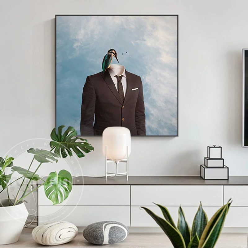 

Abstract Light Bulb Man Canvas Painting Modern Creative Poster and Print Fashion Wall Art Picture for Living Room Unique Decor