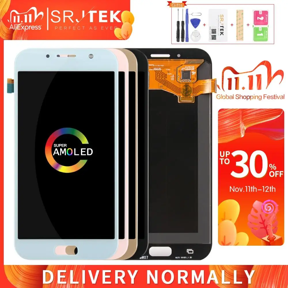 ЖК дисплей AMOLED для SAMSUNG A7 2017 A720 сенсорный дигитайзер сенсорное стекло в сборе с