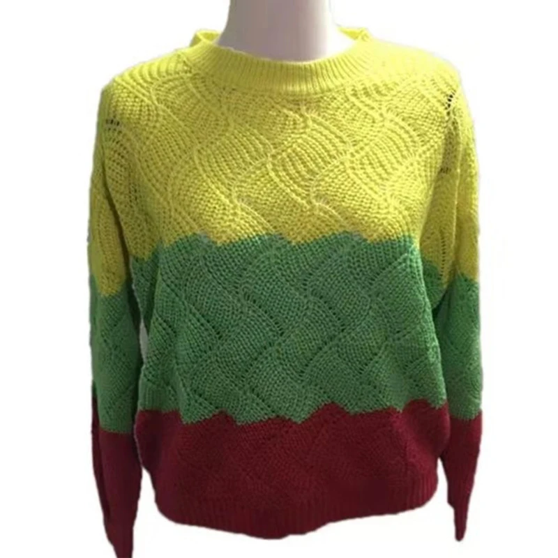 Женский трикотажный пуловер с круглым вырезом и длинным рукавом в винтажном