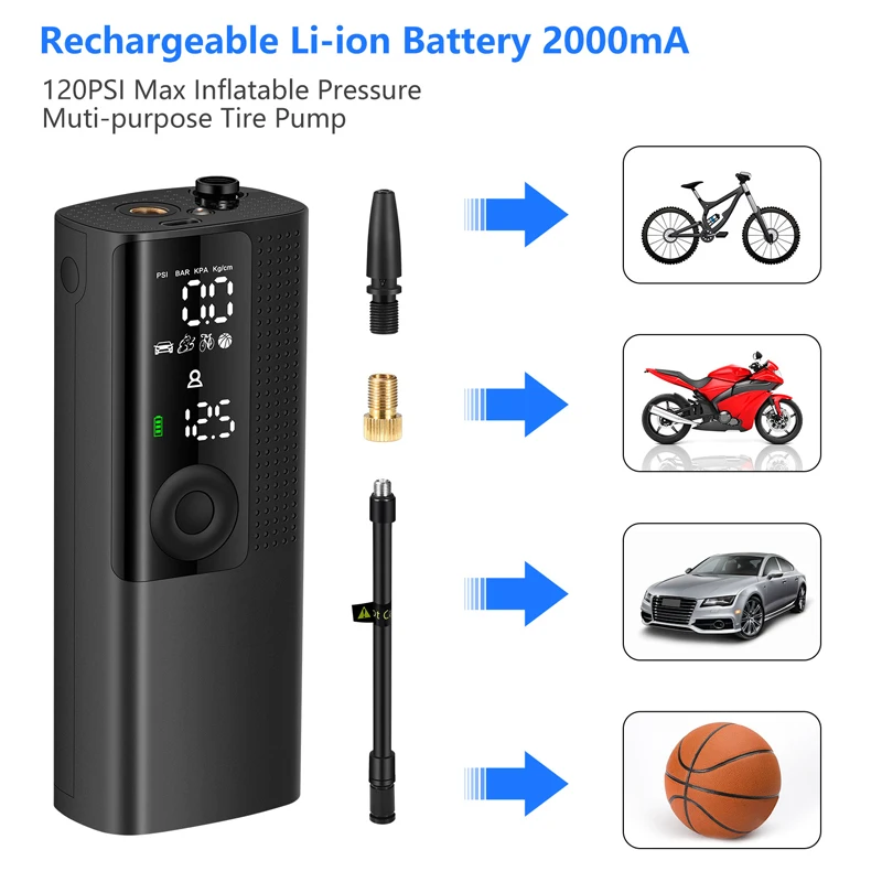 

Portable mini Air Pump Electric Bike Air Inflator 120PSI Car Air Compressor Bicycle Air Pump Tire Pump Car Tyre Inflatable