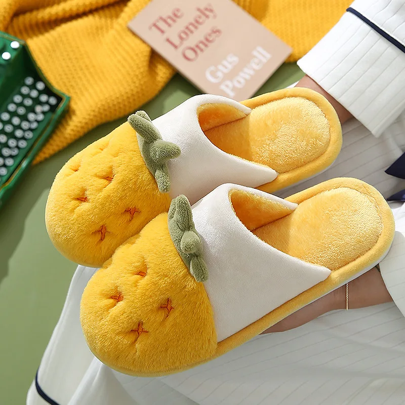 Winter Home Cotton Slippers Women Men Warm Fur Shoes Comfortable Non-slip Soft Sole Indoor Bedroom House Couples Furry Slides