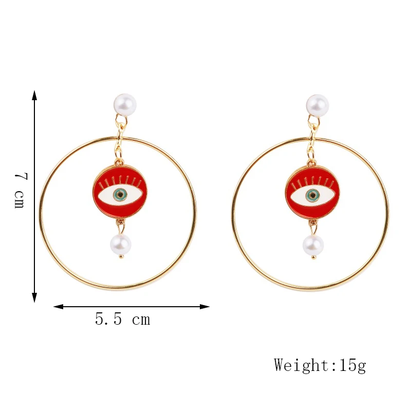 Statement Red Enamel Evil Eye Earrings For Women 2020 Fashion Gold Round Circle Handmade Pearl Drop Earring Party Jewelry | Украшения и
