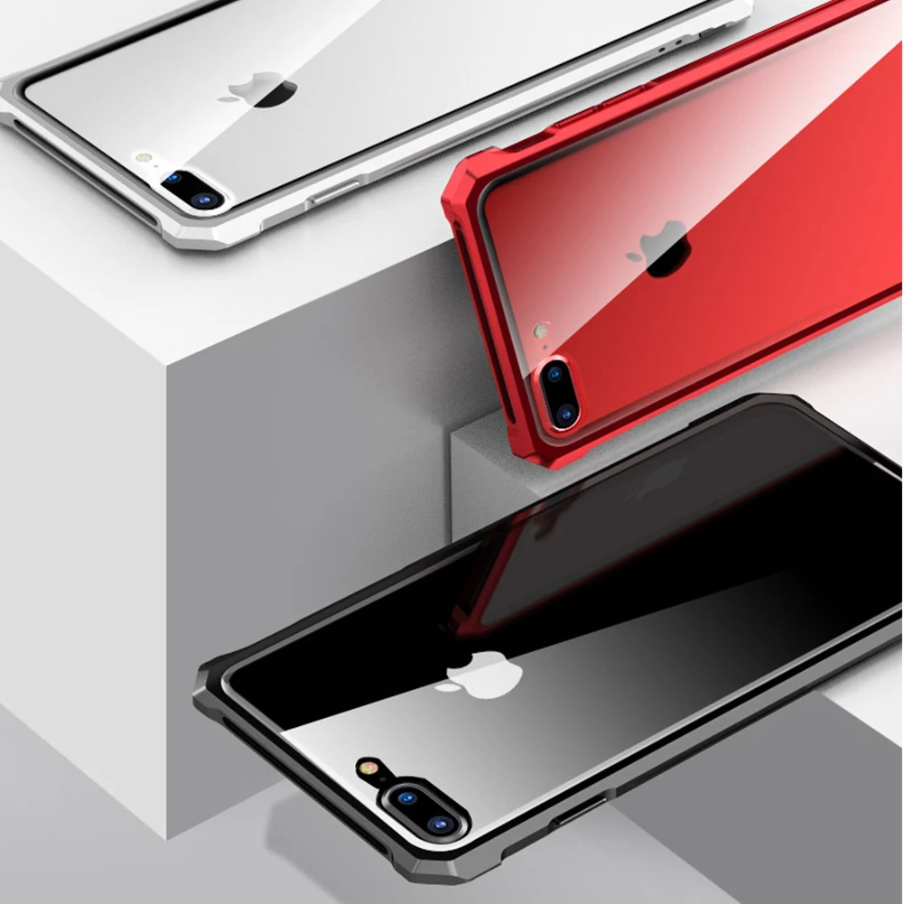 Металлический бампер из закаленного стекла чехол для iPhone 7 8 Plus противоударное стекло высокой четкости металлическая пряжка рамка защитная задняя чехол для iPhone 7 8