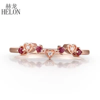 HELON Solid 14K Rose/White/Yellow Gold 100% Genuine Natural Diamonds & Ruby Engagement Ring For Women Anniversarry Best Gift