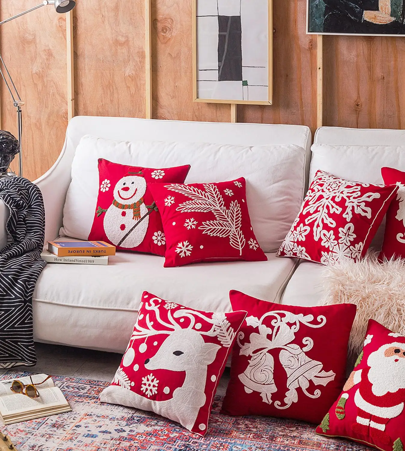 

Throw Pillow Cover Cotton Christmas Pillow Case Santa Claus Snowflake Xmas Cushion Cover 45x45cm Home Decor New Year