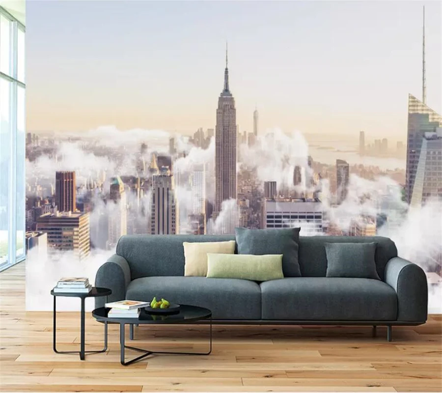 Custom wallpaper 3d mural modern minimalistic abstract hand-painted city cloud sea landscape restaurant TV background wall paper |