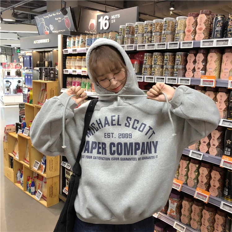 Зимний шикарный Harajuku винтажный консервативный стиль с капюшоном плюс бархатная толстовка женская мода Свободный с капюшоном Повседневная Женская толстовка