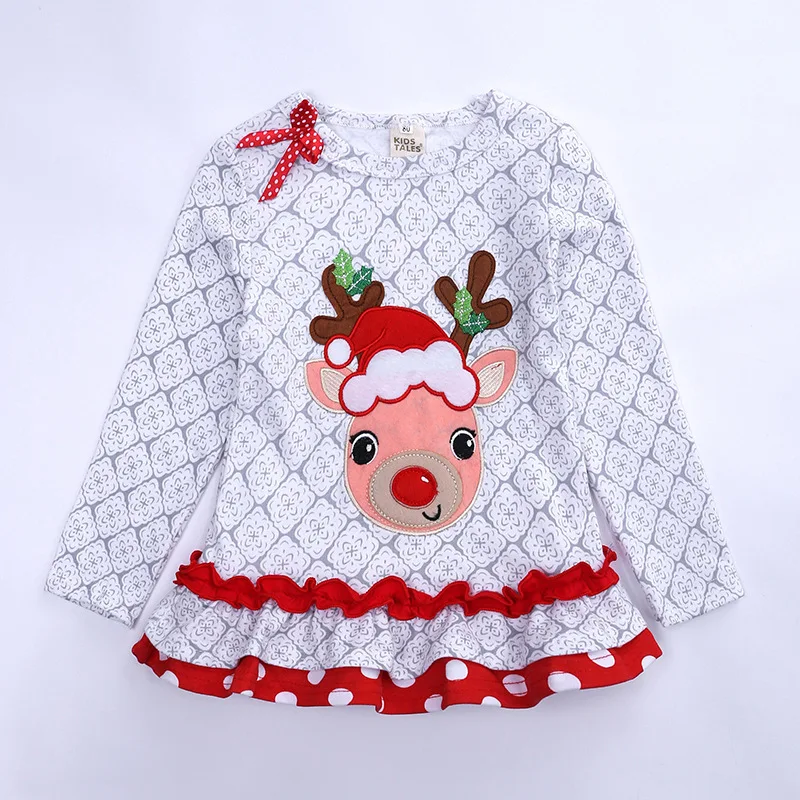 

Children Christmas Outfits Girl Clothes toddler Ruffle Top +Elk Embroidery Trouser Cartoon Festive Clothing two piece skirt set