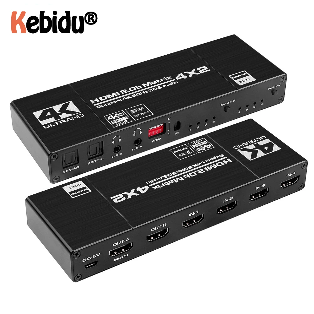 HDMI совместимая матрица Navceker 18 5 Гбит/с 4x2 4K @ 60 Гц переключатель сплиттер с SPDIF и L/R HDR