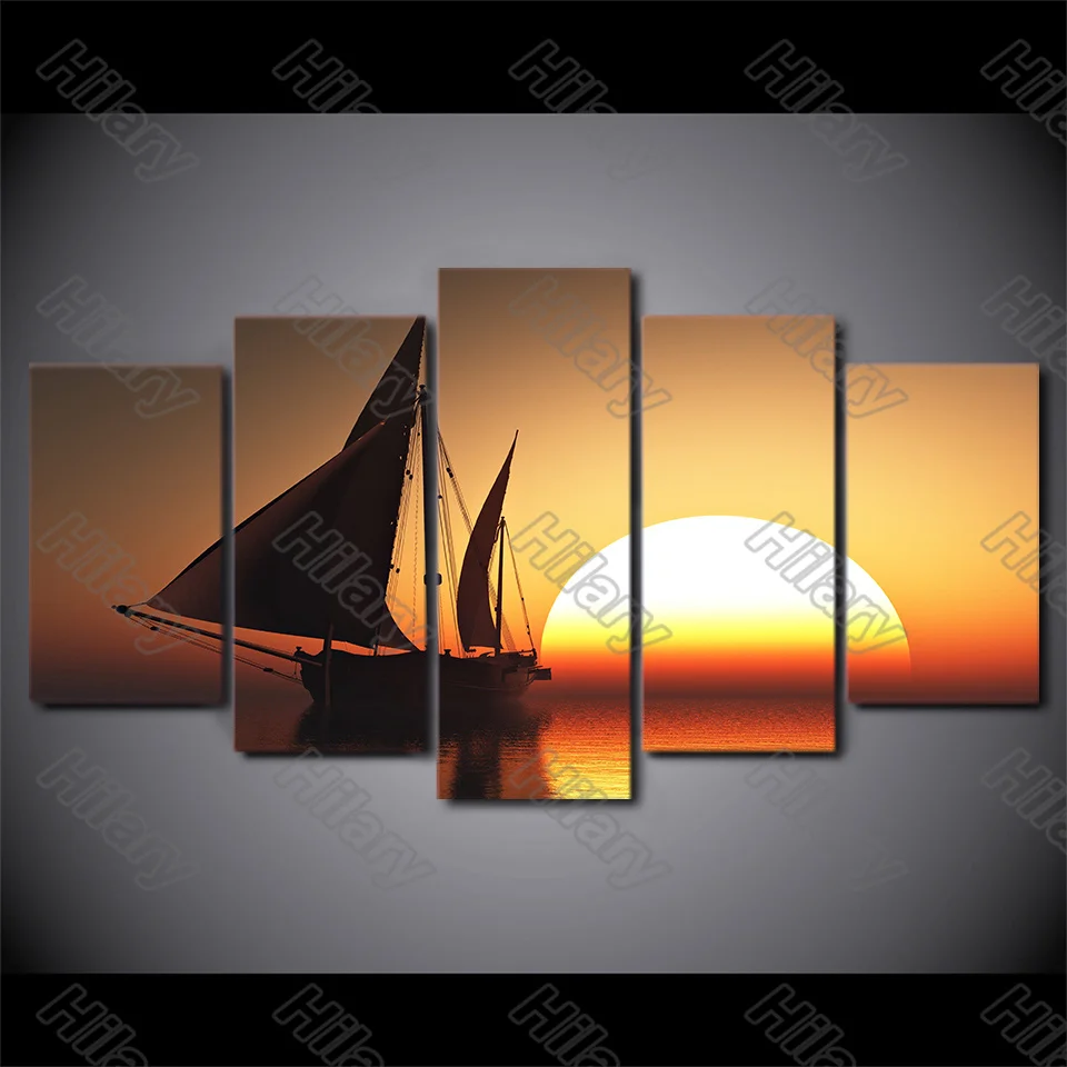 

Poster Sunset-Sea-Sailboat-Scenery Canvas Painting 5Pcs Wall Art Customizable Decoration for Living Room and Bedroom Frameless