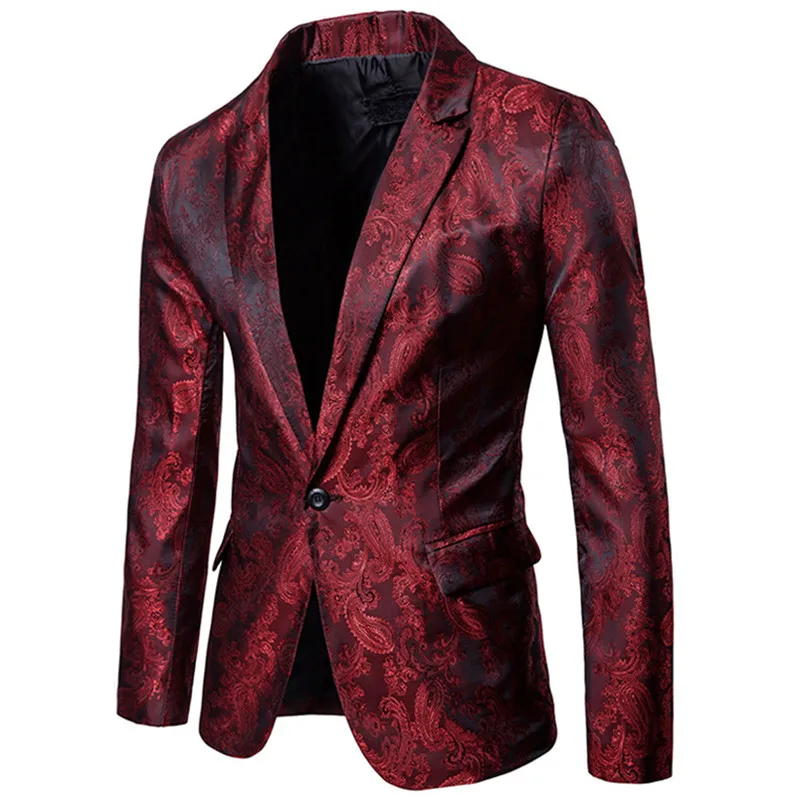 

Casual streetwear men's blazer evening prom club tuxedo formal wear thin fit male suit floral business jacket