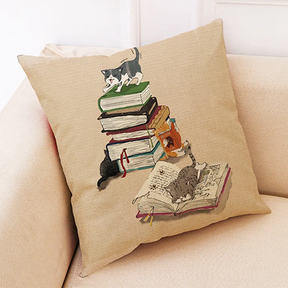 Квадратный чехол для подушки из хлопка и льна домашний декоративный в книжном