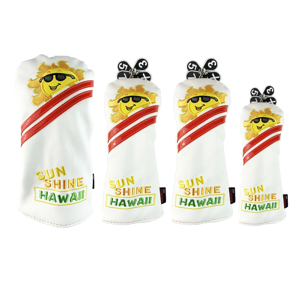 

1-3-5 UT Hybrid Golf Headcover PU Leather Cute Golf Head Cover Embroidered 4Pcs