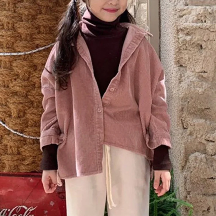 

2020 Korean children wear boys girls new fashion long sleeve lapel buttons corduroy shirt